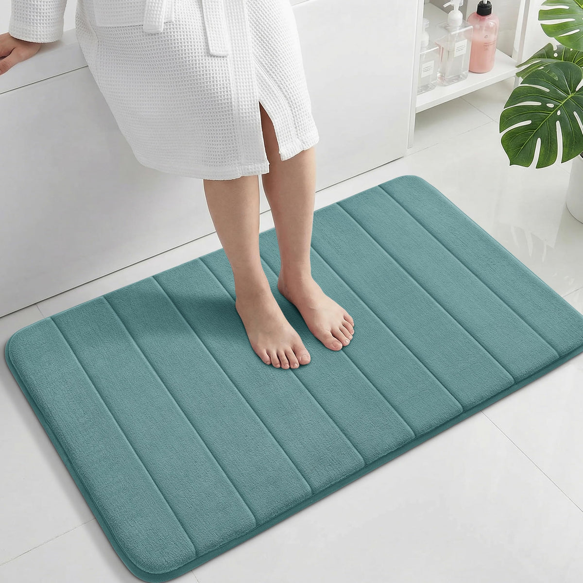 Yimobra Memory Foam Bath Mat, Super Soft Absorbent Bathroom Rug Non Slip 31.5x20 Inch, Quick Dry, Machine Washable Floor Carpet for Tub Shower, Home Decor Accessories, Beige