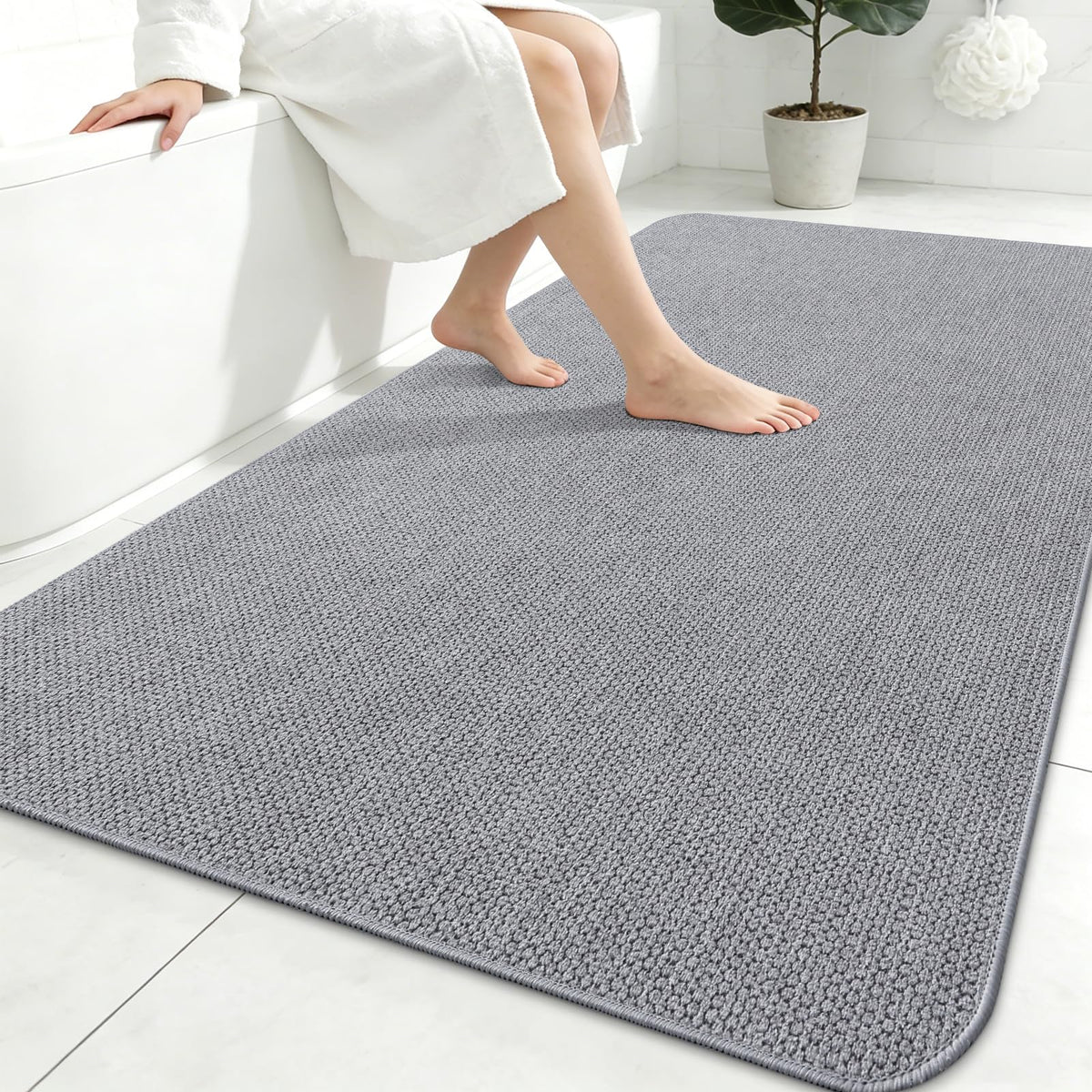 Smiry Ultra Thin Bath Mat 27x17, Non Slip Rubber Washable Bathroom Rugs