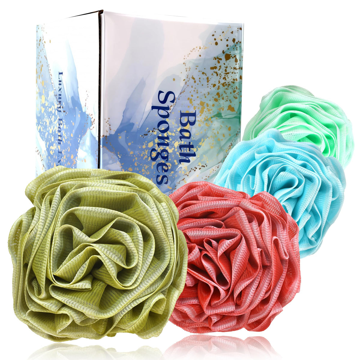 Loofah Bath Sponge, Large Exfoliating Body Scrubber, 4-Piece Loofa Set