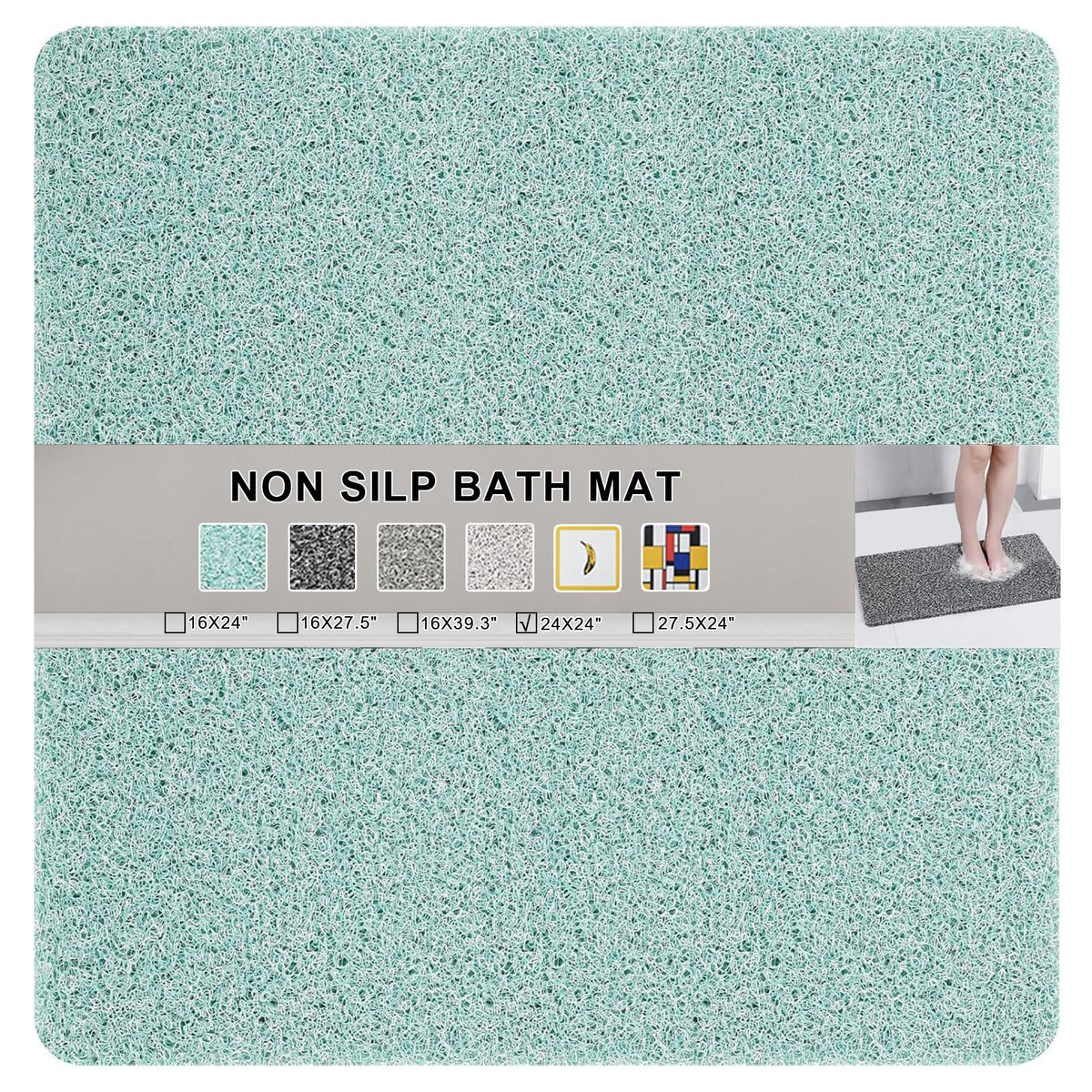 Nonslip Bathtub Mat, Anti Slip Bath Mat 0.6" Extra Thick, Quick Dry Bath Tub Anti Slip Shower Mat, Loofah Non-Slip Bath Mat for Tub Bathroom Pool Kitchen Entryway Home Hotel(Light Gray 16x27)