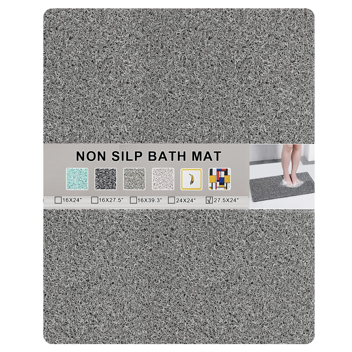 Nonslip Bathtub Mat, Anti Slip Bath Mat 0.6" Extra Thick, Quick Dry Bath Tub Anti Slip Shower Mat, Loofah Non-Slip Bath Mat for Tub Bathroom Pool Kitchen Entryway Home Hotel(Light Gray 16x27)
