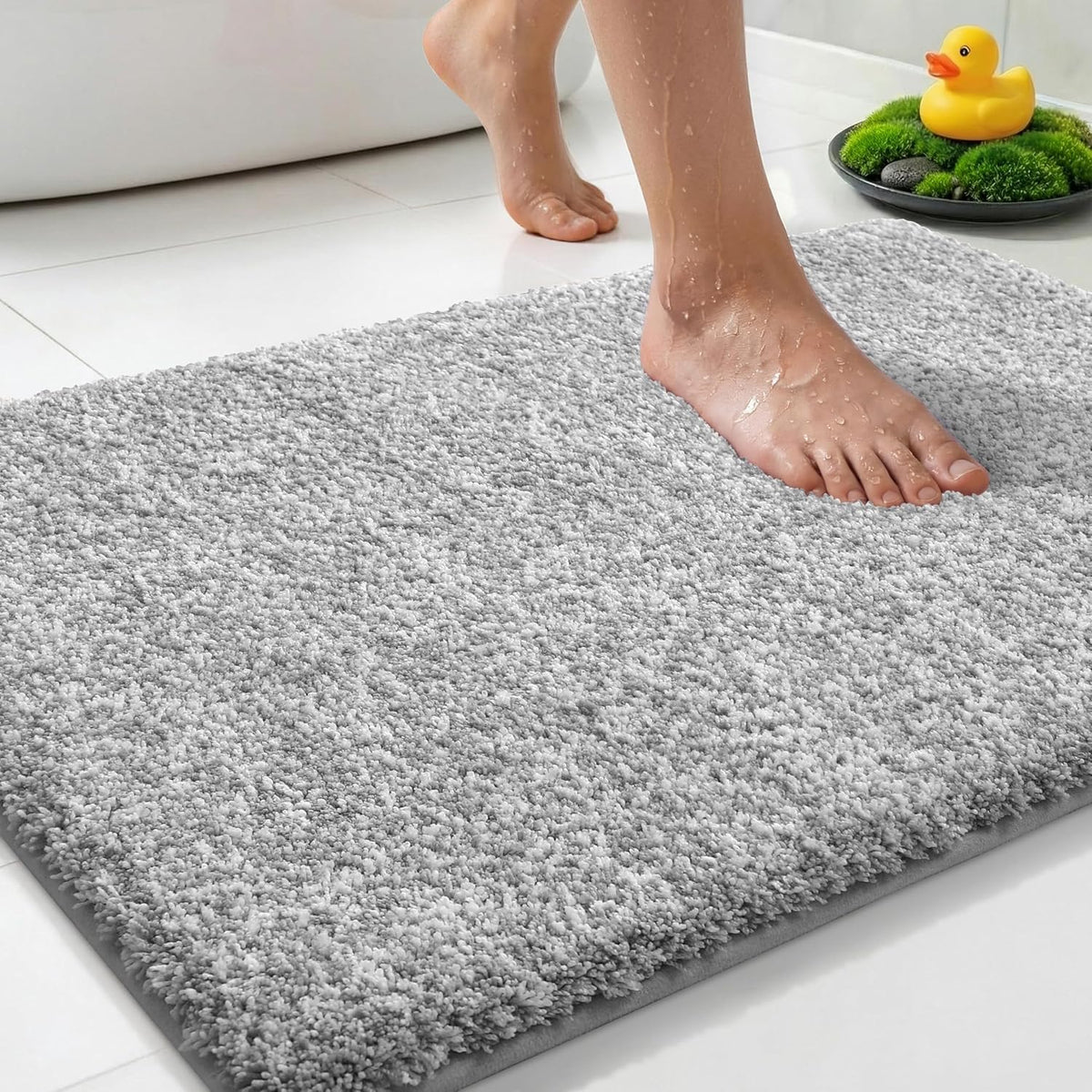 Yimobra Non Slip Machine Washable Bathroom Rug 24x17 Grey and White