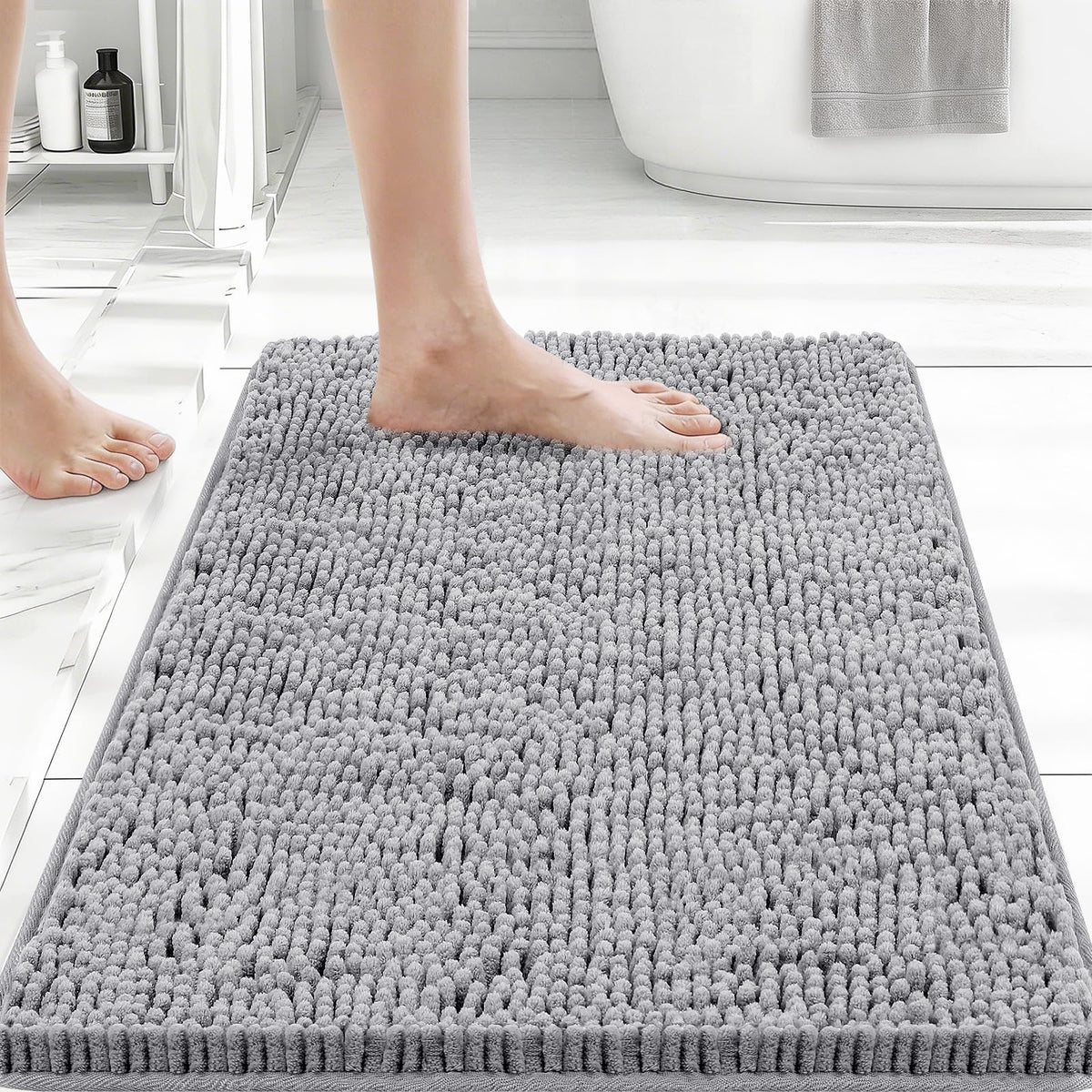 Bcoimo Small Bath Rug Mat,Chenille Extra Soft Navy Bathroom Mats for Floor