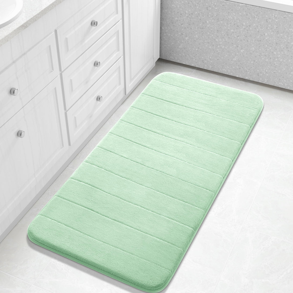 Yimobra Memory Foam Bath Mat, Super Soft Absorbent Bathroom Rug Non Slip 31.5x20 Inch, Quick Dry, Machine Washable Floor Carpet for Tub Shower, Home Decor Accessories, Beige