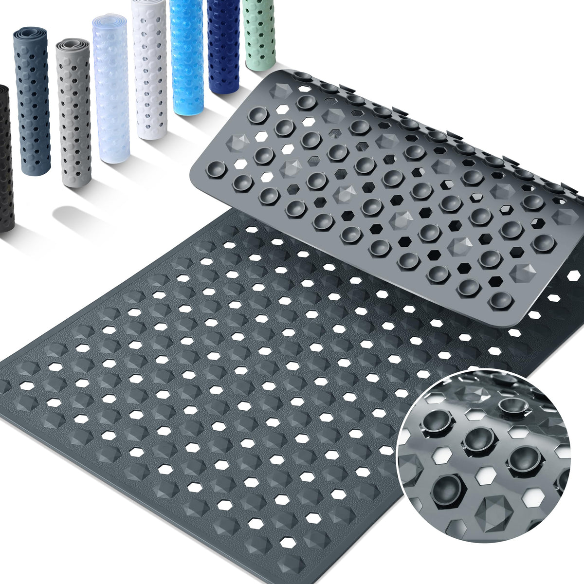 Yimobra Bathtub Mat Non Slip, 27.5"X15.5" Machine Washable Shower Floor Mat, Soft on Feet, Bathmat with Drain Holes and Suction Cups, Bathroom Essentials, White