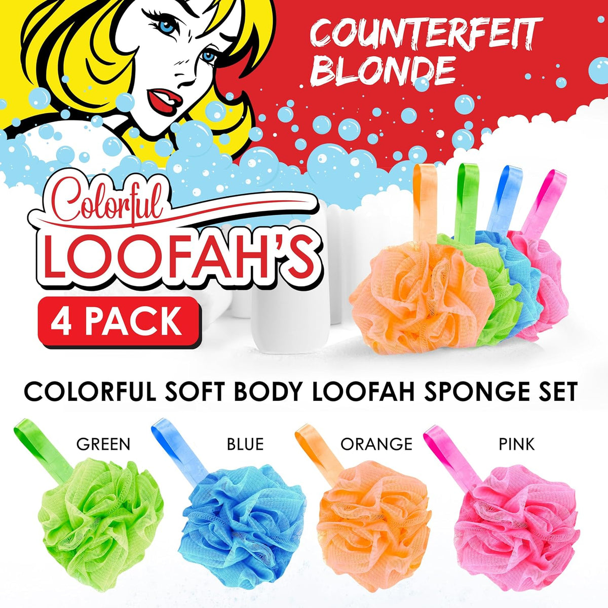 4 Pack Muticolor 60g Bath Loofah Sponge Mesh Ball for Soothe Skin