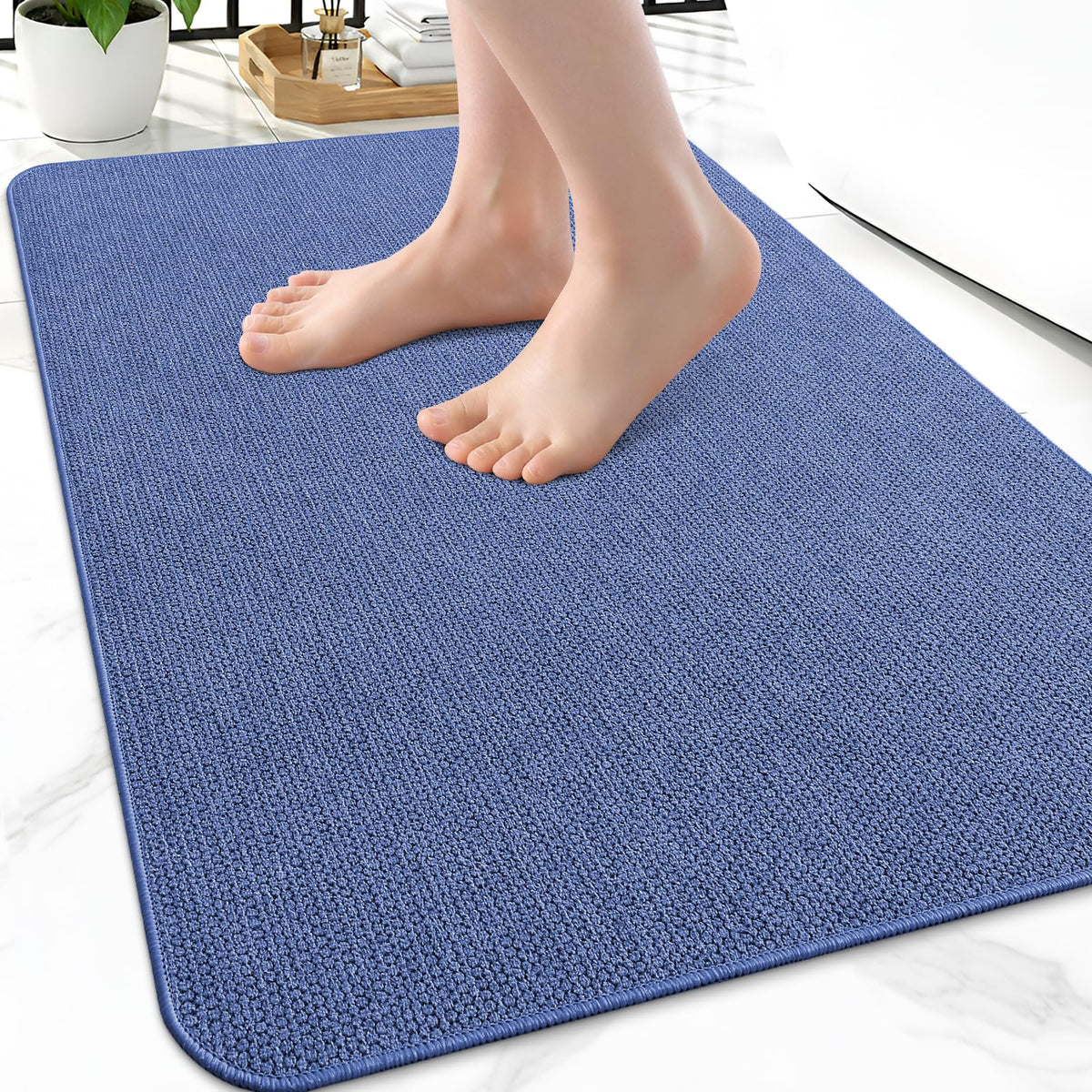 Smiry Ultra Thin Bath Mat 27x17, Non Slip Rubber Washable Bathroom Rugs