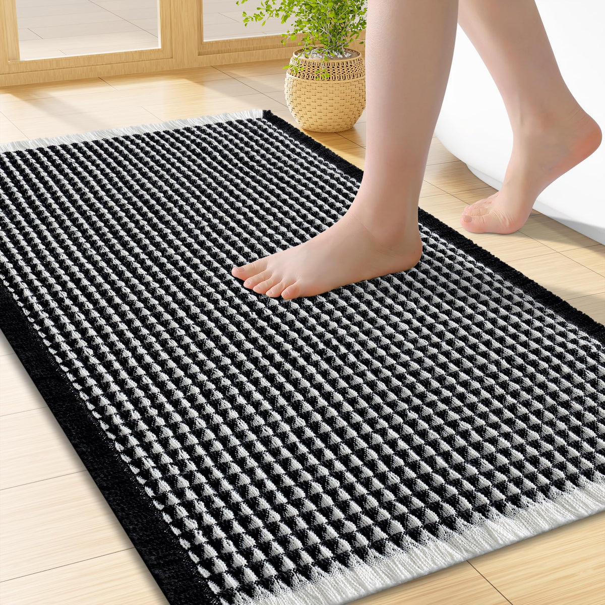 Smiry Waffle Bath Mat 24X16, Soft Absorbent Bathroom Rugs, Brown & Cream