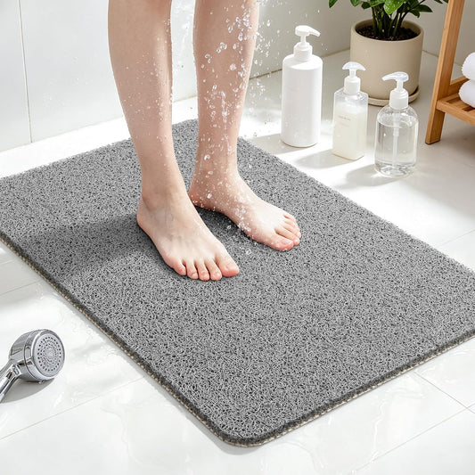 LuxStep Shower Mat Bathtub Mat,24x16 inch, Non-Slip Bath Mat with Drain, Quick Drying PVC Loofah Bathmat for Tub,Shower,Bathroom (Phthalate Free,Grey)