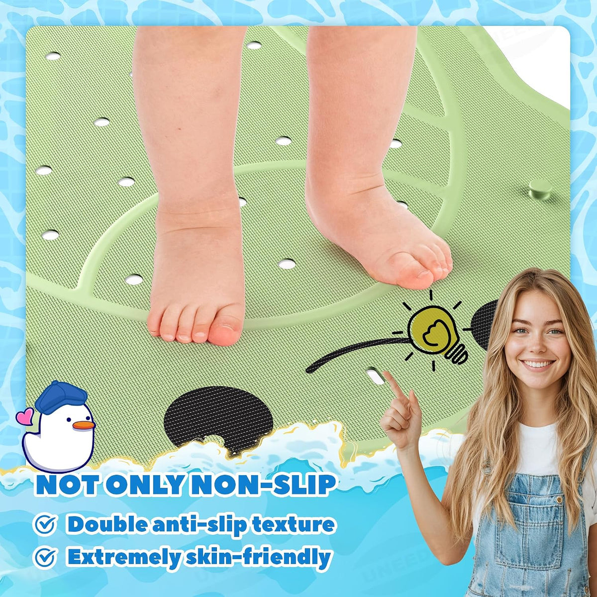UNEEDE Kids Bathtub Mat Non Slip, Soft Rubber Shower Mat for Toddler