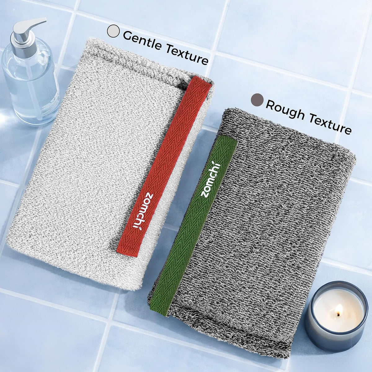 ZOMCHI Body Scrubber, Exfoliating Sponge for Shower, 2 Pack, Grey