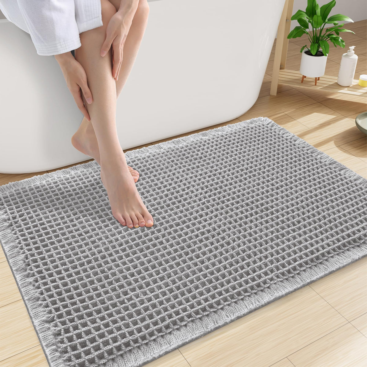 Smiry Waffle Bath Mat 24X16, Soft Absorbent Bathroom Rugs, Brown & Cream