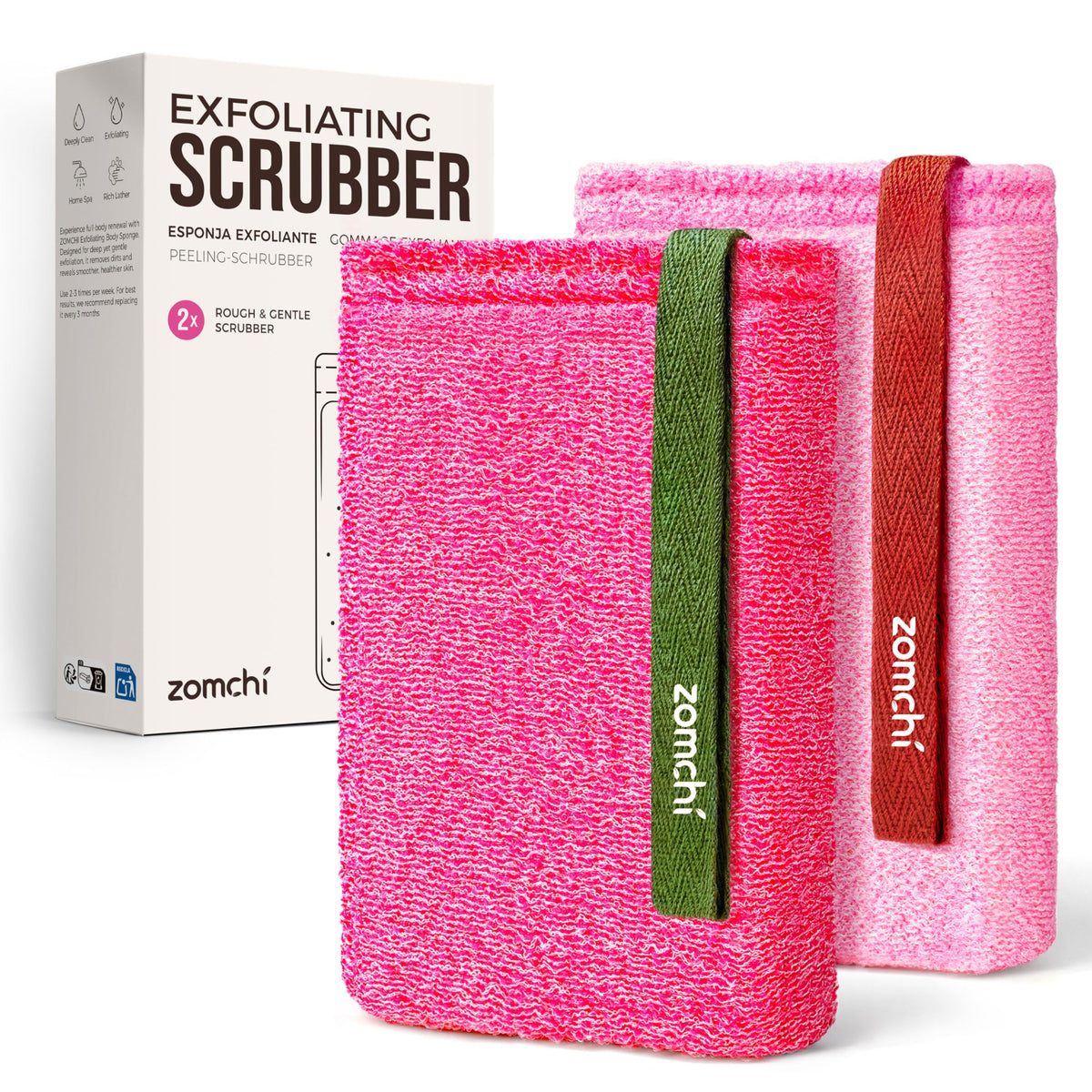 ZOMCHI Body Scrubber, Exfoliating Sponge for Shower, 2 Pack, Grey