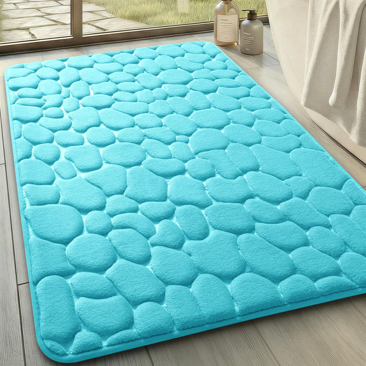 YIHOUSE Bathroom Mat Rug, Memory Foam Bath Mat, Non-Slip Bathroom Floor Mats, Cobblestone Bath Mats Absorbent Bath Rugs Washable Quick Dry (17x24,Dark Gray)