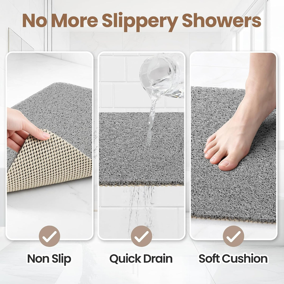 LuxStep Shower Mat Bathtub Mat,24x16 inch, Non-Slip Bath Mat with Drain, Quick Drying PVC Loofah Bathmat for Tub,Shower,Bathroom (Phthalate Free,Grey)