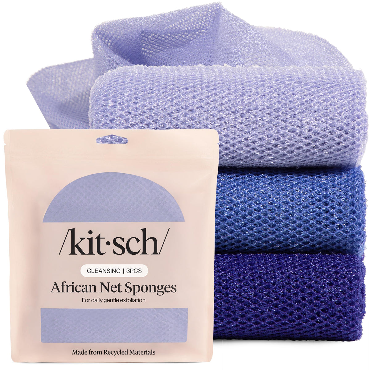 Kitsch African Net Sponge – Exfoliating Body Scrubber – Berry Pink, 3 Pcs