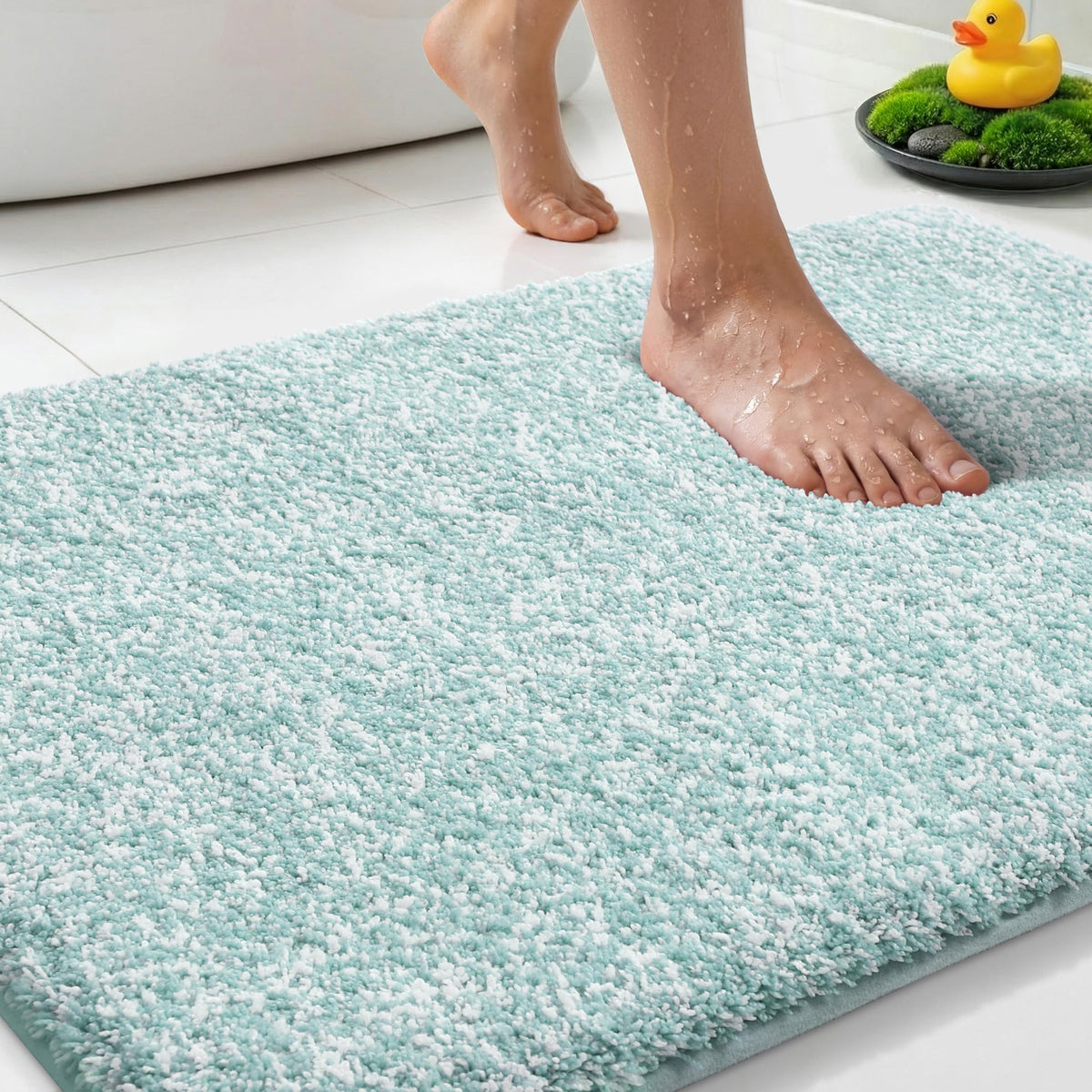 Yimobra Non Slip Machine Washable Bathroom Rug 24x17 Grey and White