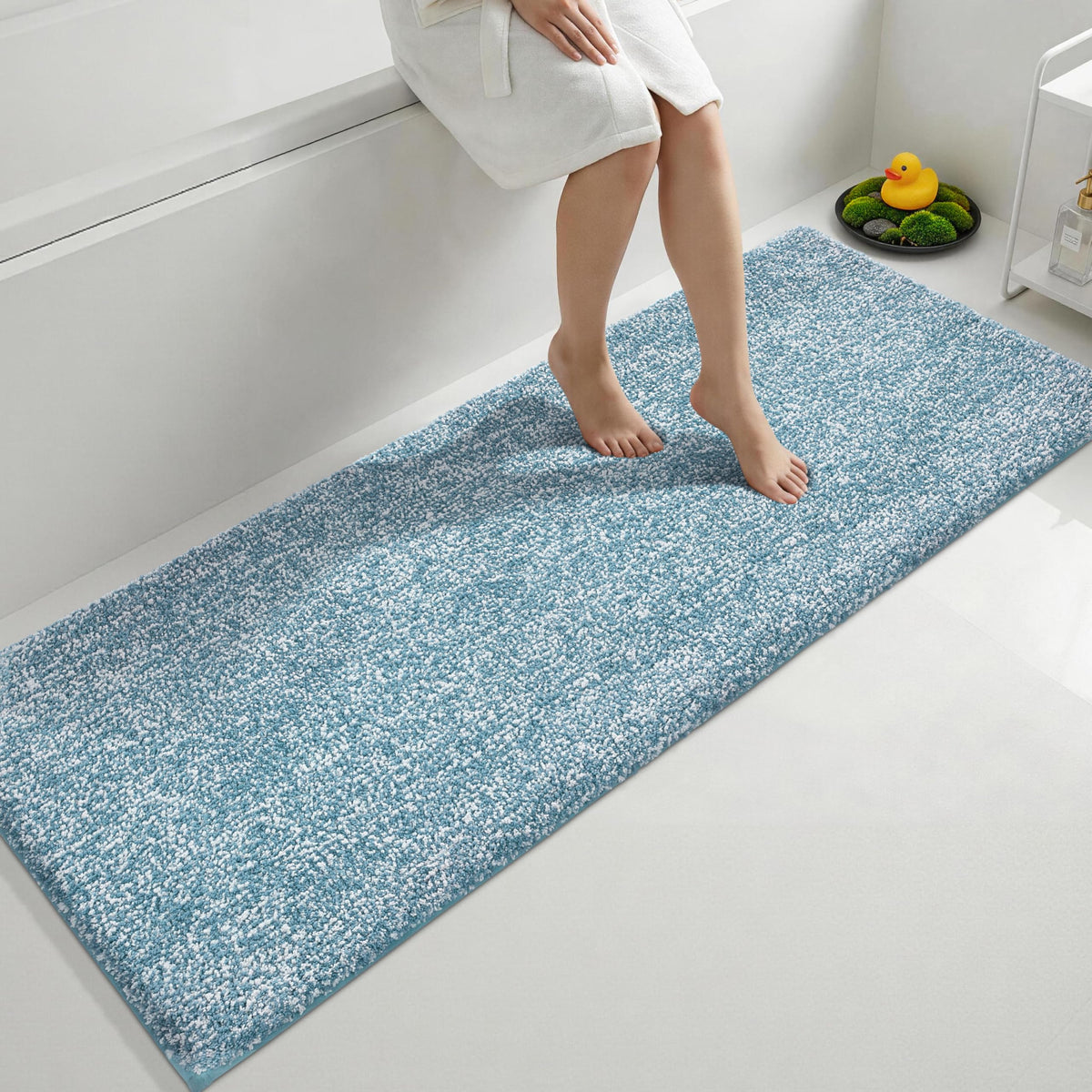 Yimobra Non Slip Machine Washable Bathroom Rug 24x17 Grey and White