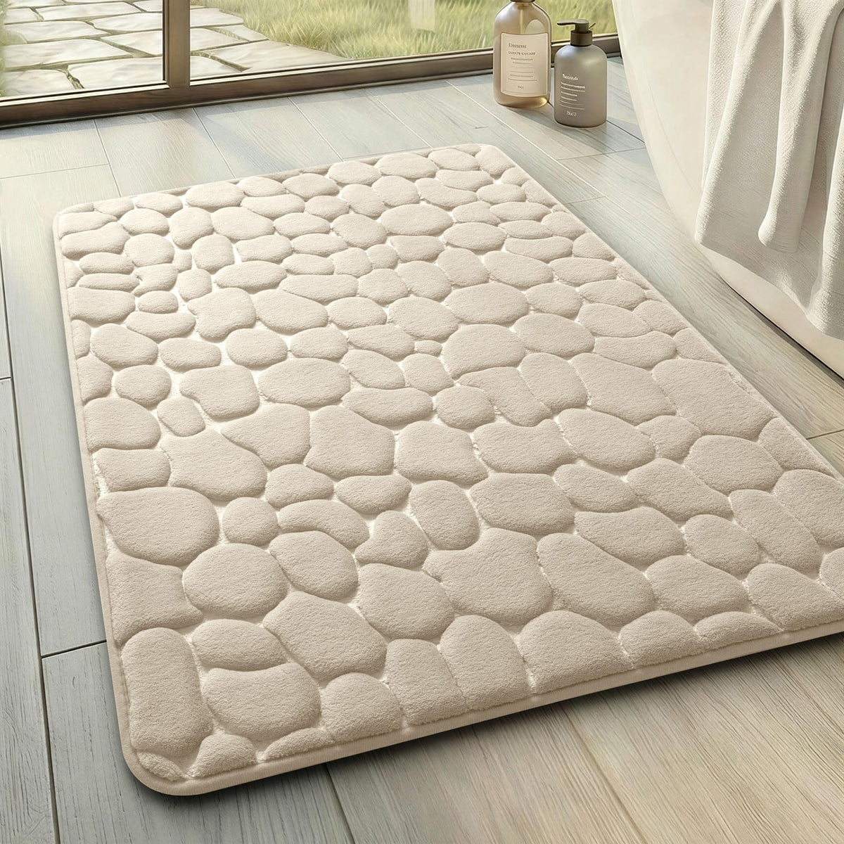 YIHOUSE Bathroom Mat Rug, Memory Foam Bath Mat, Non-Slip Bathroom Floor Mats, Cobblestone Bath Mats Absorbent Bath Rugs Washable Quick Dry (17x24,Dark Gray)