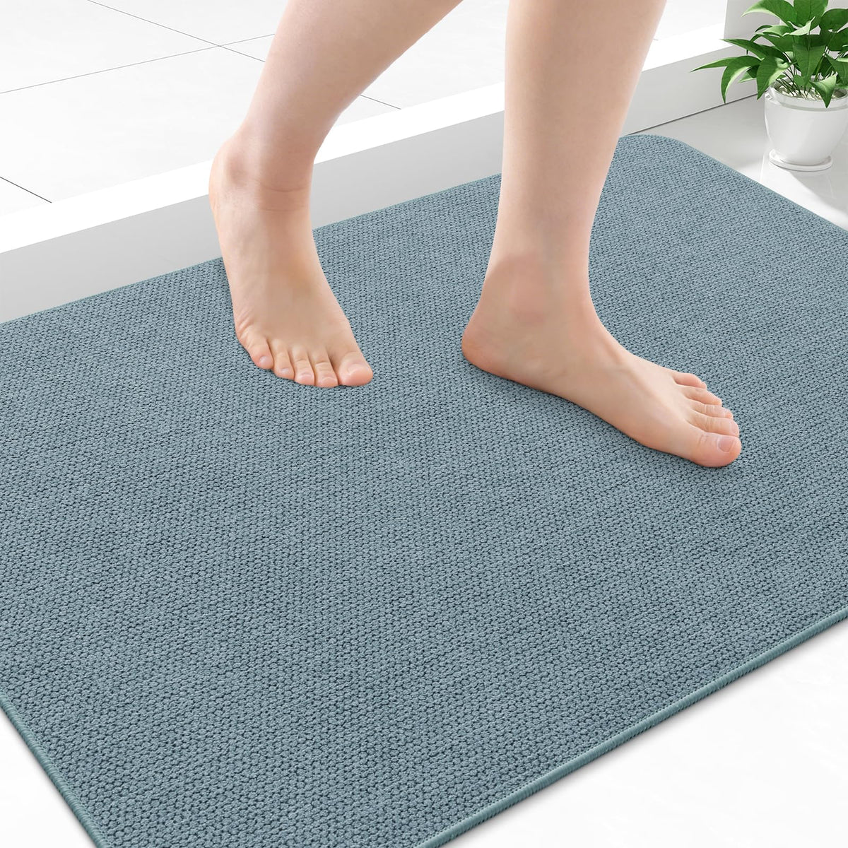 Smiry Ultra Thin Bath Mat 27x17, Non Slip Rubber Washable Bathroom Rugs