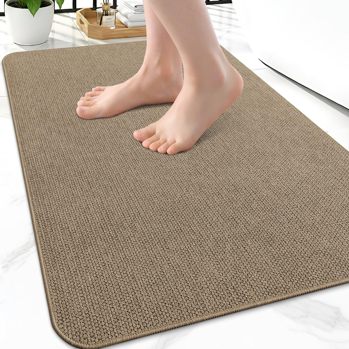 Smiry Ultra Thin Bath Mat 27x17, Non Slip Rubber Washable Bathroom Rugs