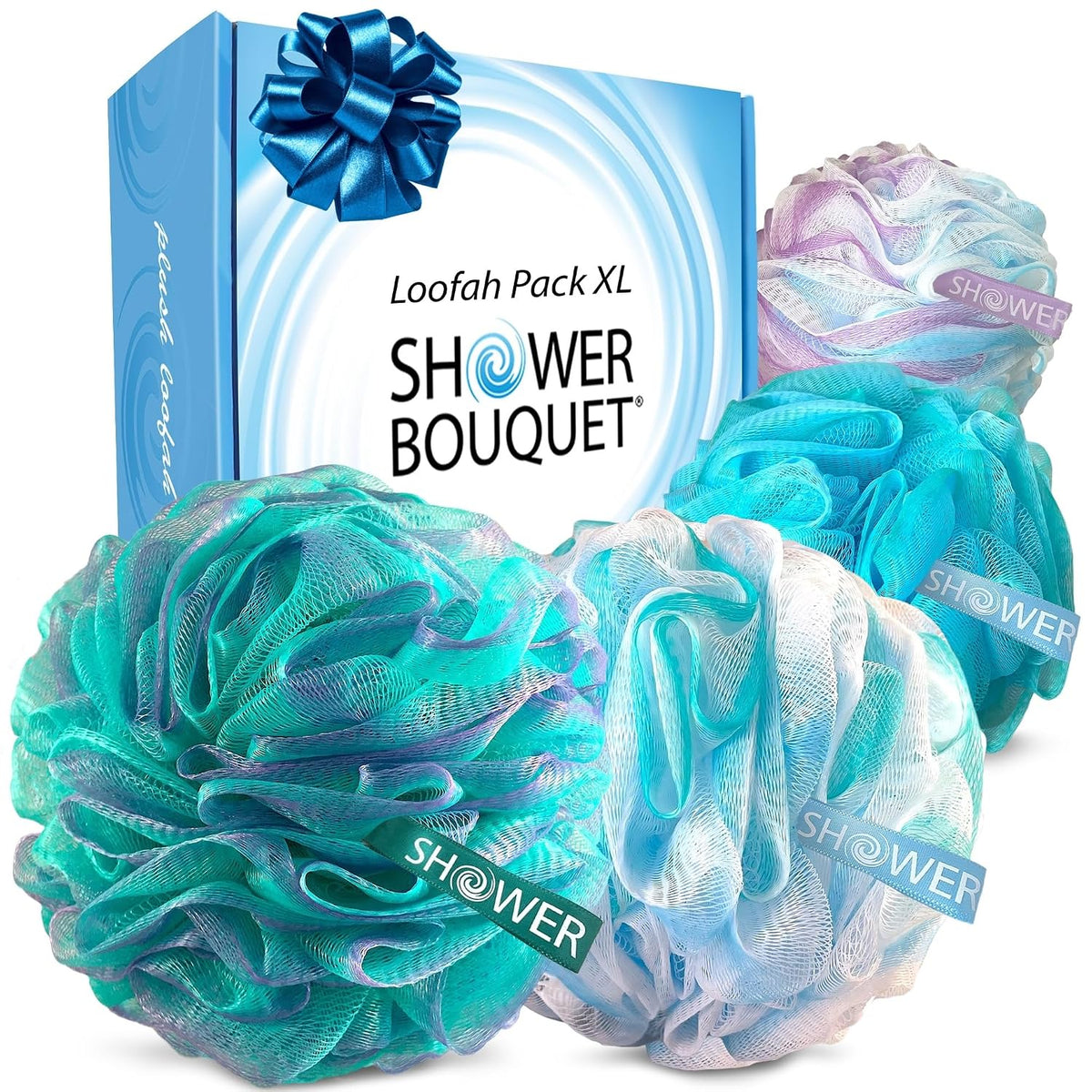 SHOWER BOUQUET Loofah-Bath-Sponge XL Swirl-Mix-Color 4-Pack Extra-Large 75g