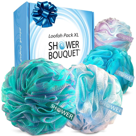 SHOWER BOUQUET Loofah-Bath-Sponge XL Swirl-Mix-Color 4-Pack Extra-Large 75g