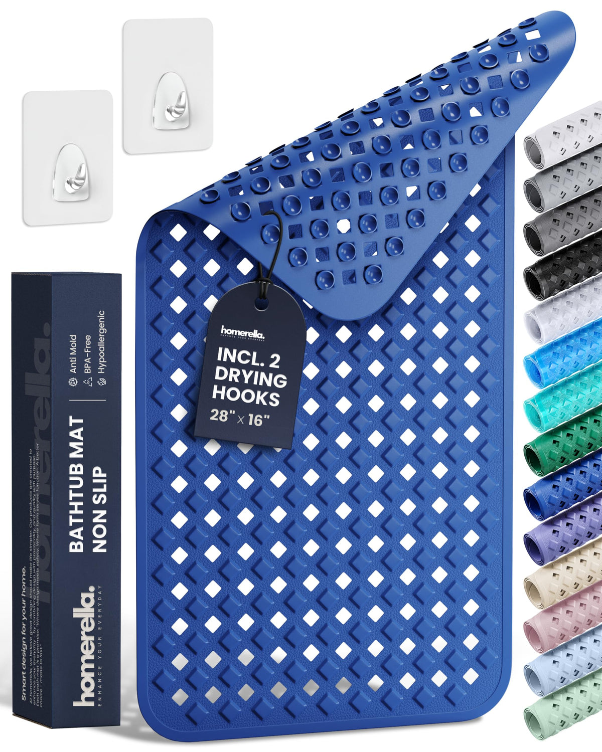 homerella Bathtub Mat Non Slip 35x16 Shower Mat Non Slip Anti Mold BPA Free
