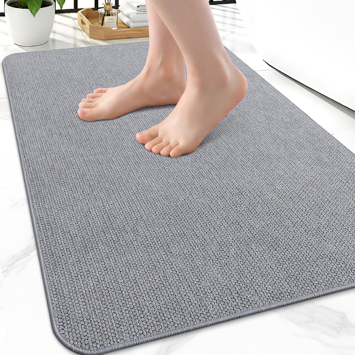 Smiry Ultra Thin Bath Mat 27x17, Non Slip Rubber Washable Bathroom Rugs