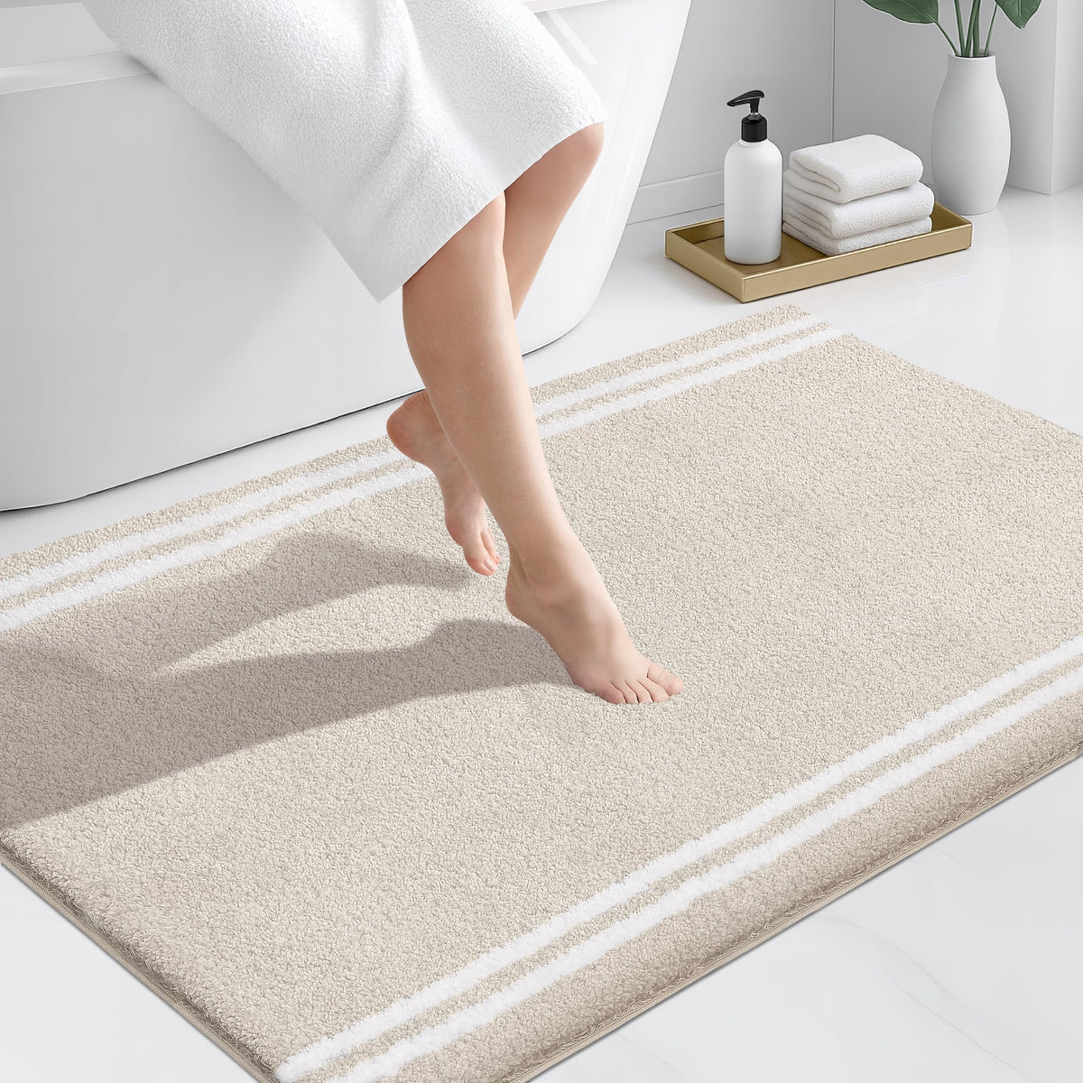 PURRUGS Bathroom Rug, Bath Mat, 20" x 30", Beige