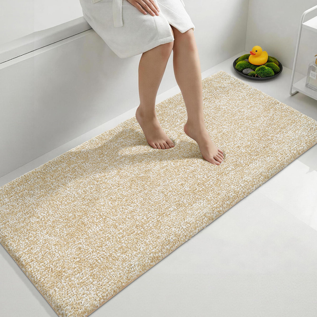 Yimobra Non Slip Machine Washable Bathroom Rug 24x17 Grey and White