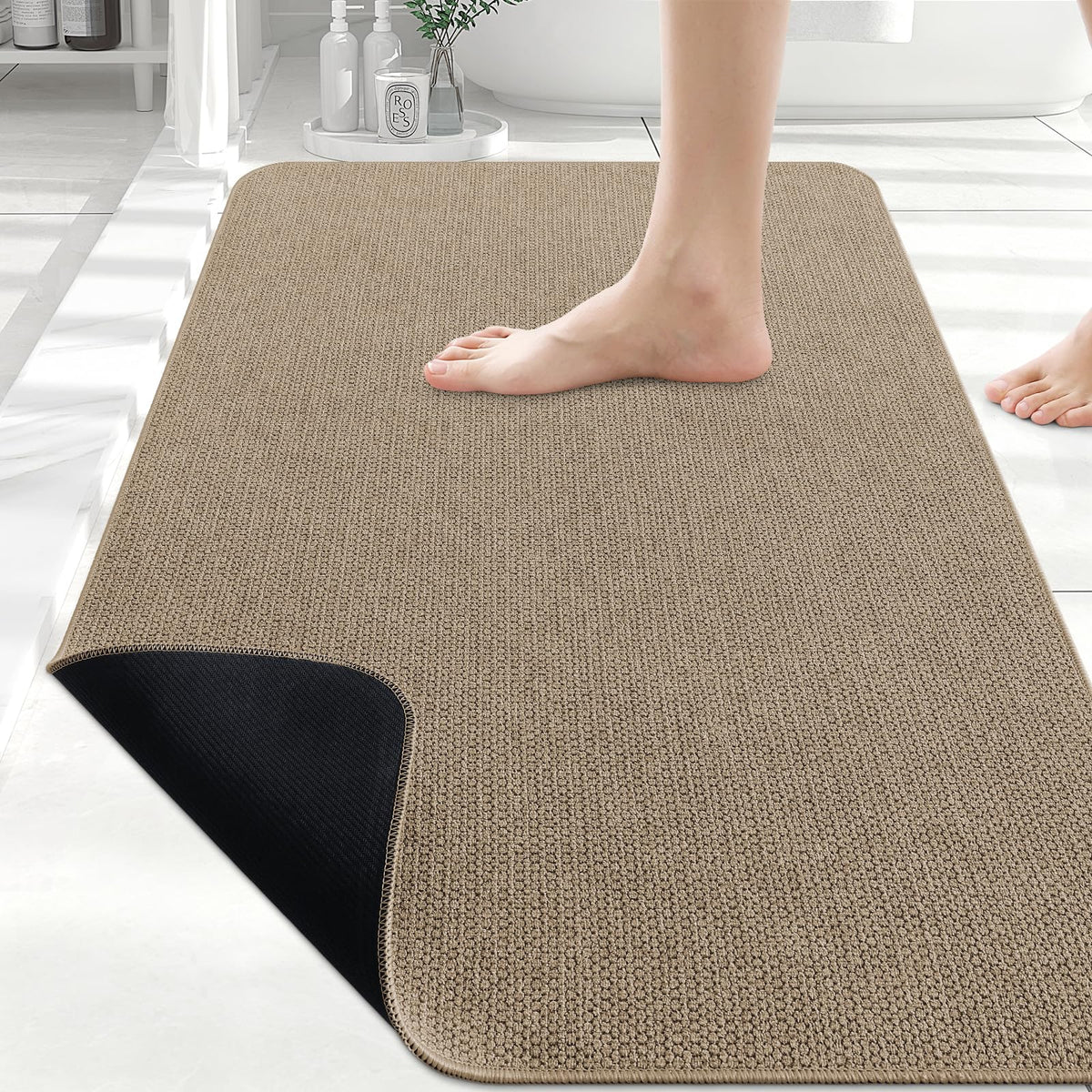 Smiry Ultra Thin Bath Mat 27x17, Non Slip Rubber Washable Bathroom Rugs