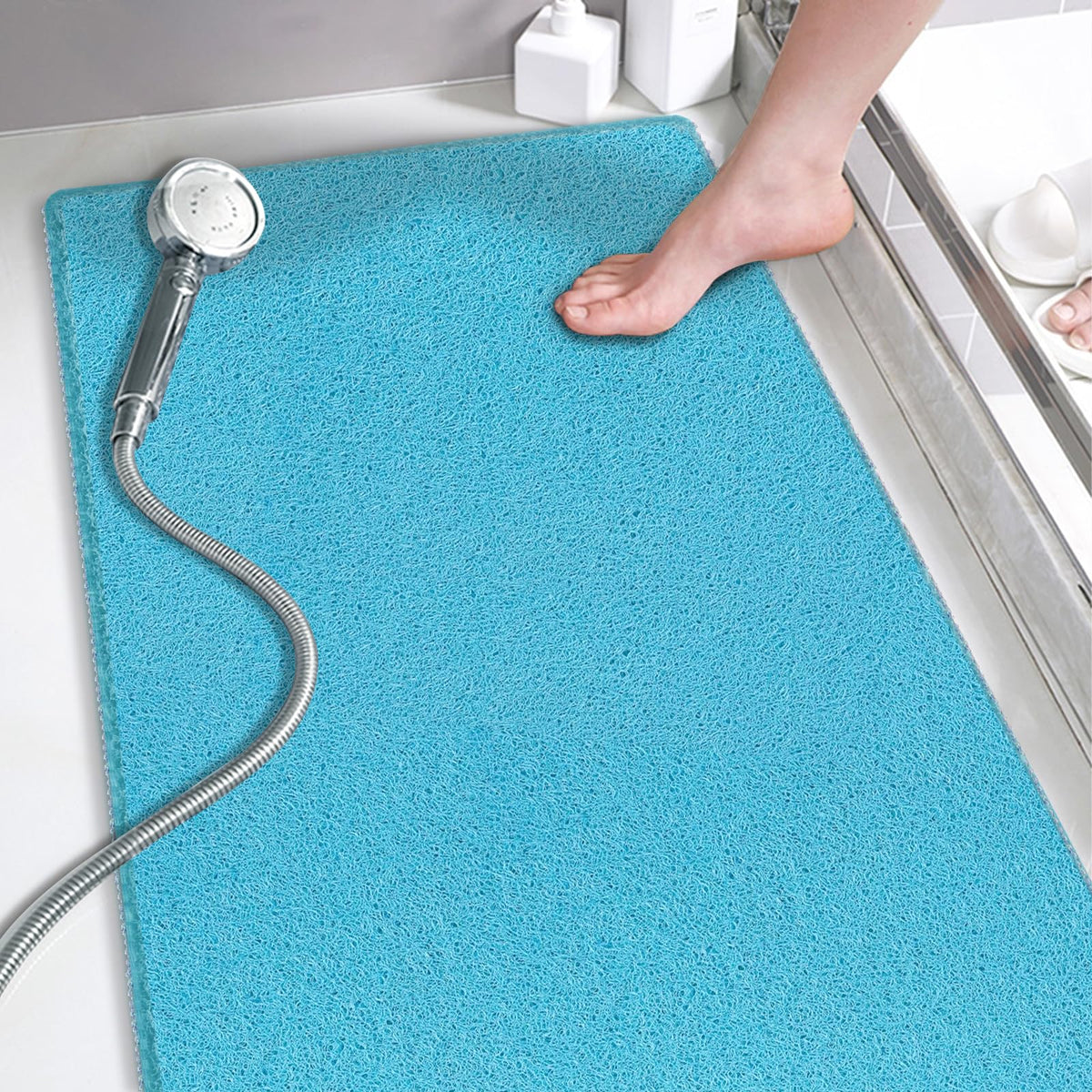 godehone Shower Mats Non Slip Without Suction Cups, PVC Loofah Bathroom Mats, Loofah Mats for Shower and Bathroom, Quick Drying, 15.7× 36 Inch, Beige