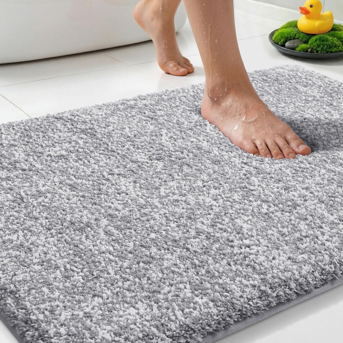 Yimobra Non Slip Machine Washable Bathroom Rug 24x17 Grey and White
