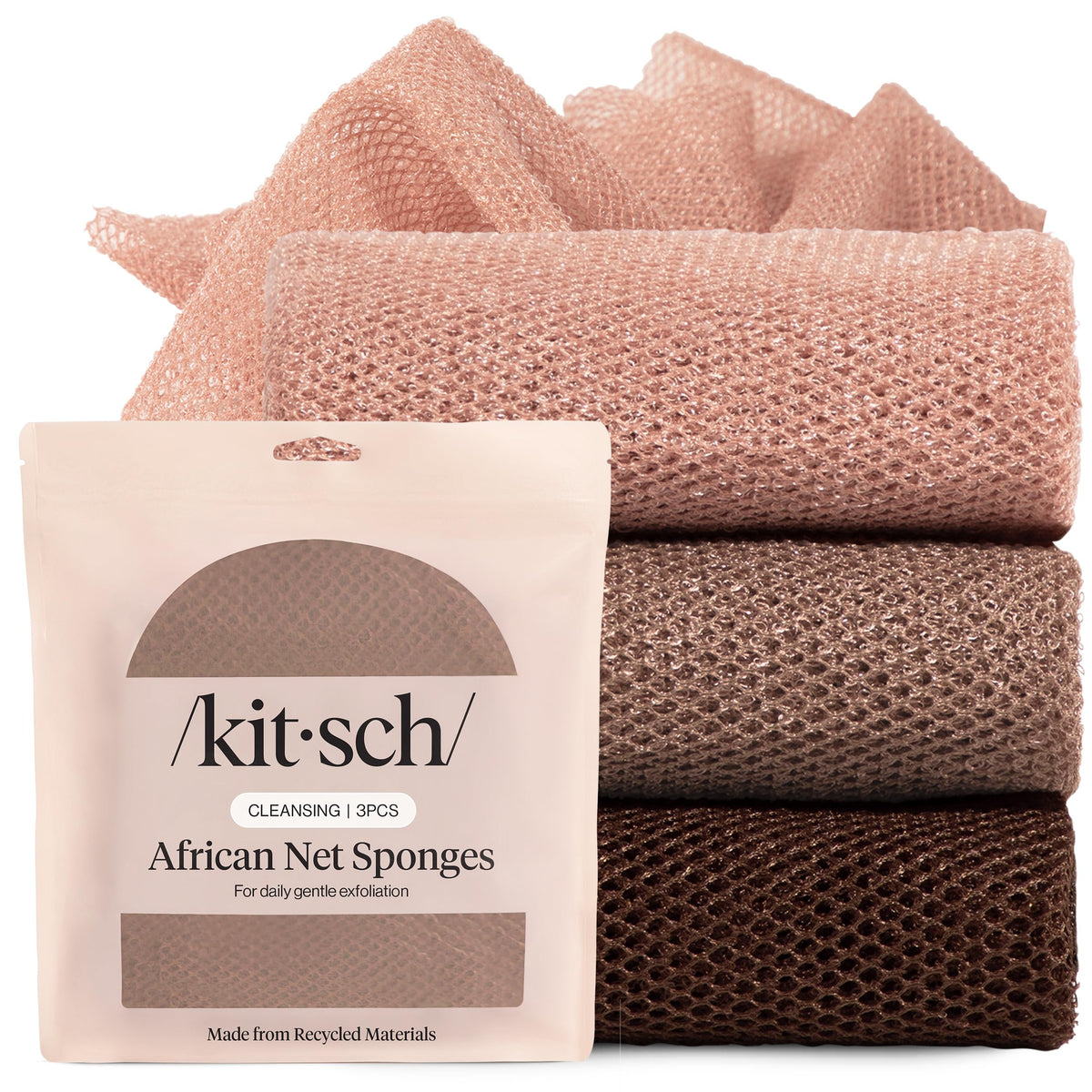 Kitsch African Net Sponge – Exfoliating Body Scrubber – Berry Pink, 3 Pcs
