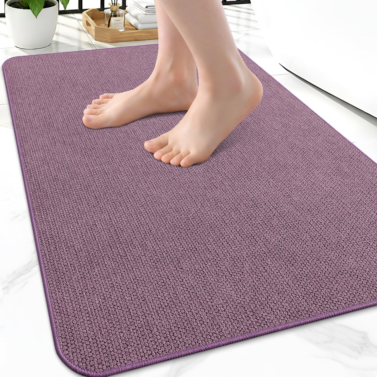 Smiry Ultra Thin Bath Mat 27x17, Non Slip Rubber Washable Bathroom Rugs