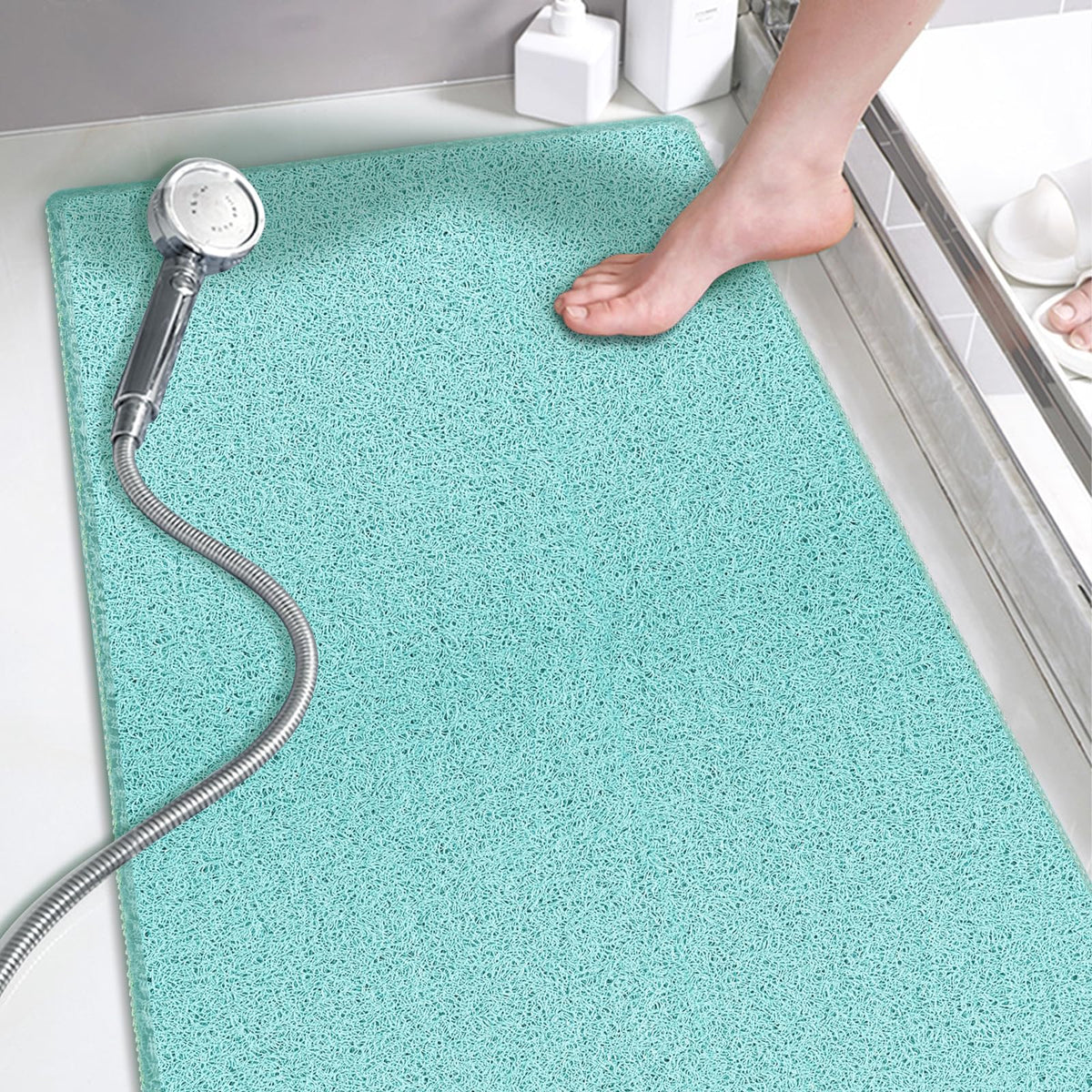godehone Shower Mats Non Slip Without Suction Cups, PVC Loofah Bathroom Mats, Loofah Mats for Shower and Bathroom, Quick Drying, 15.7× 36 Inch, Beige