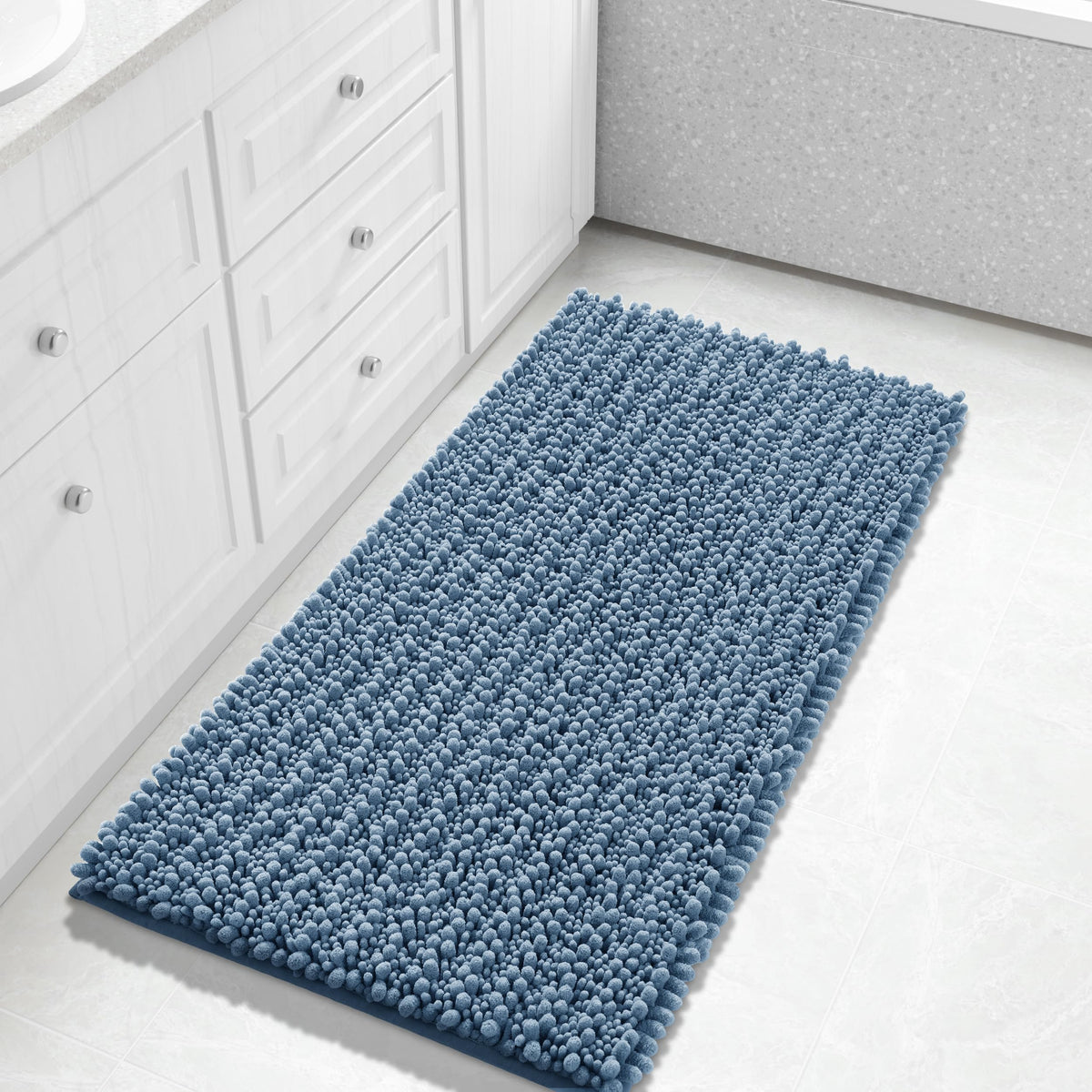 Yimobra Bathroom Rugs Non Slip Washable 32x20 Inch - Ultra Soft Absorbent Chenille Bath Mat, Quick Dry Shaggy Floor Carpet for Tub Shower, Gray Home Decor Accessories