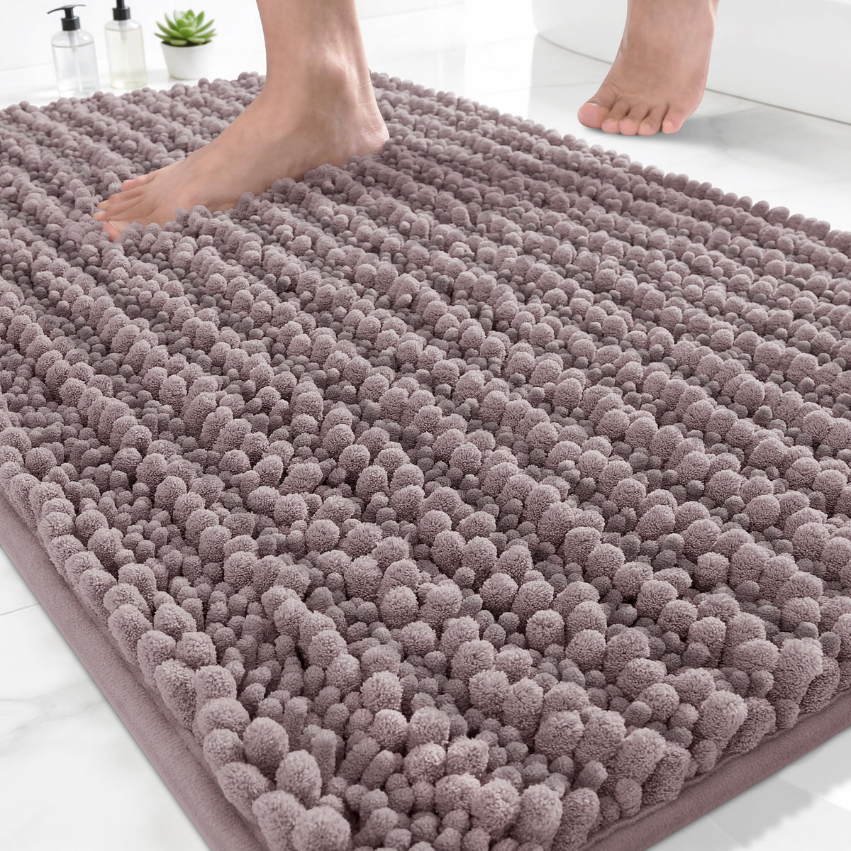Yimobra Bathroom Rugs Non Slip Washable 32x20 Inch - Ultra Soft Absorbent Chenille Bath Mat, Quick Dry Shaggy Floor Carpet for Tub Shower, Gray Home Decor Accessories