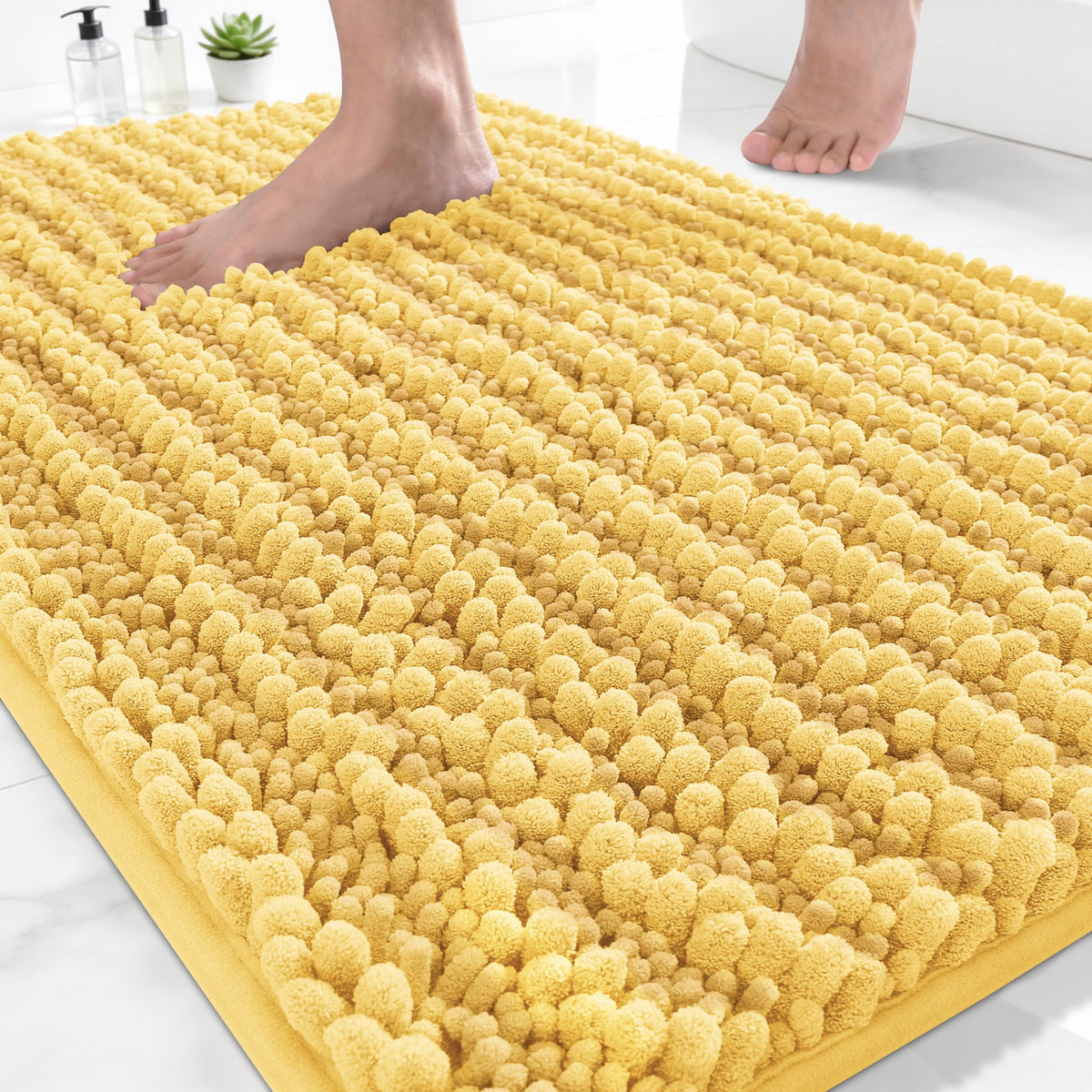 Yimobra Bathroom Rugs Non Slip Washable 32x20 Inch - Ultra Soft Absorbent Chenille Bath Mat, Quick Dry Shaggy Floor Carpet for Tub Shower, Gray Home Decor Accessories
