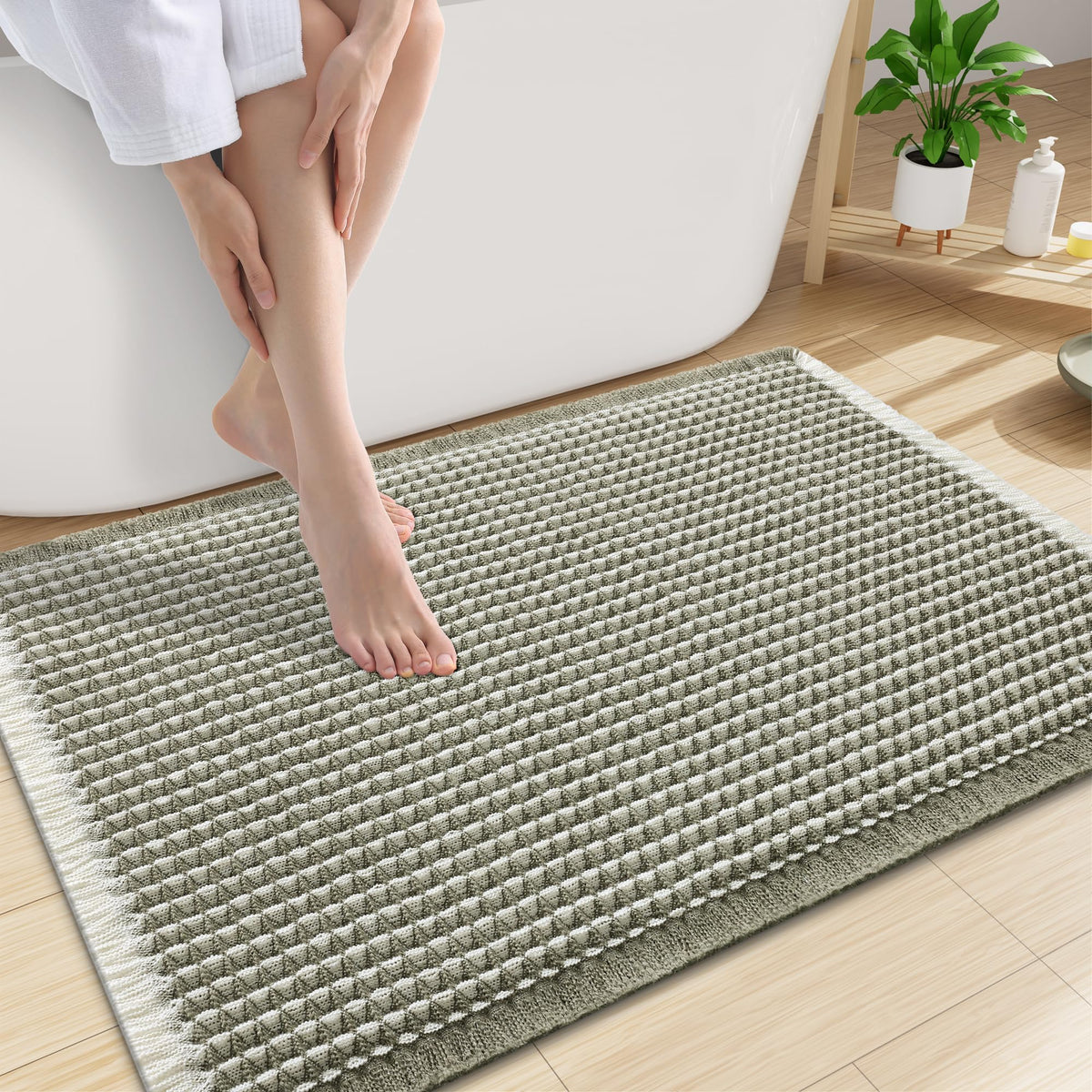 Smiry Waffle Bath Mat 24X16, Soft Absorbent Bathroom Rugs, Brown & Cream