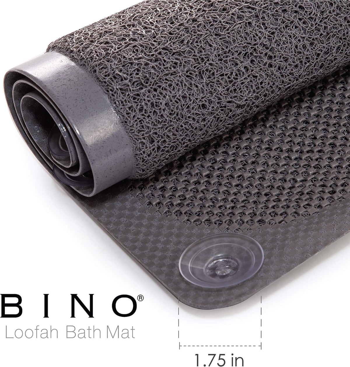 BINO | Loofah Non-Slip Bath Mat for Tub - Grey | Spa-Inspired Comfort, Quick-Drying, Secure Suction Cups | Exfoliating Shower Mat for a Luxurious and Safe Bathing Experience