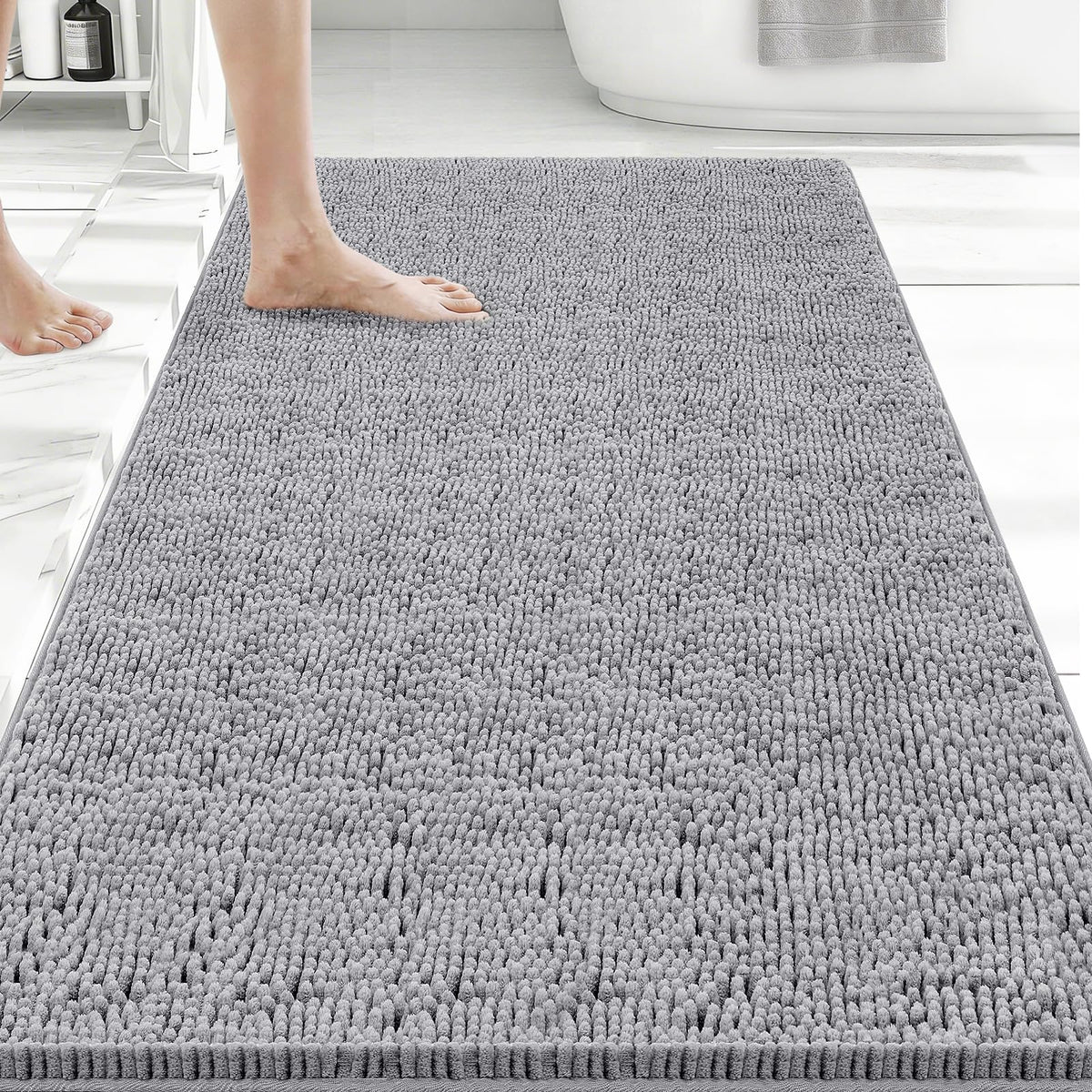 Bcoimo Small Bath Rug Mat,Chenille Extra Soft Navy Bathroom Mats for Floor