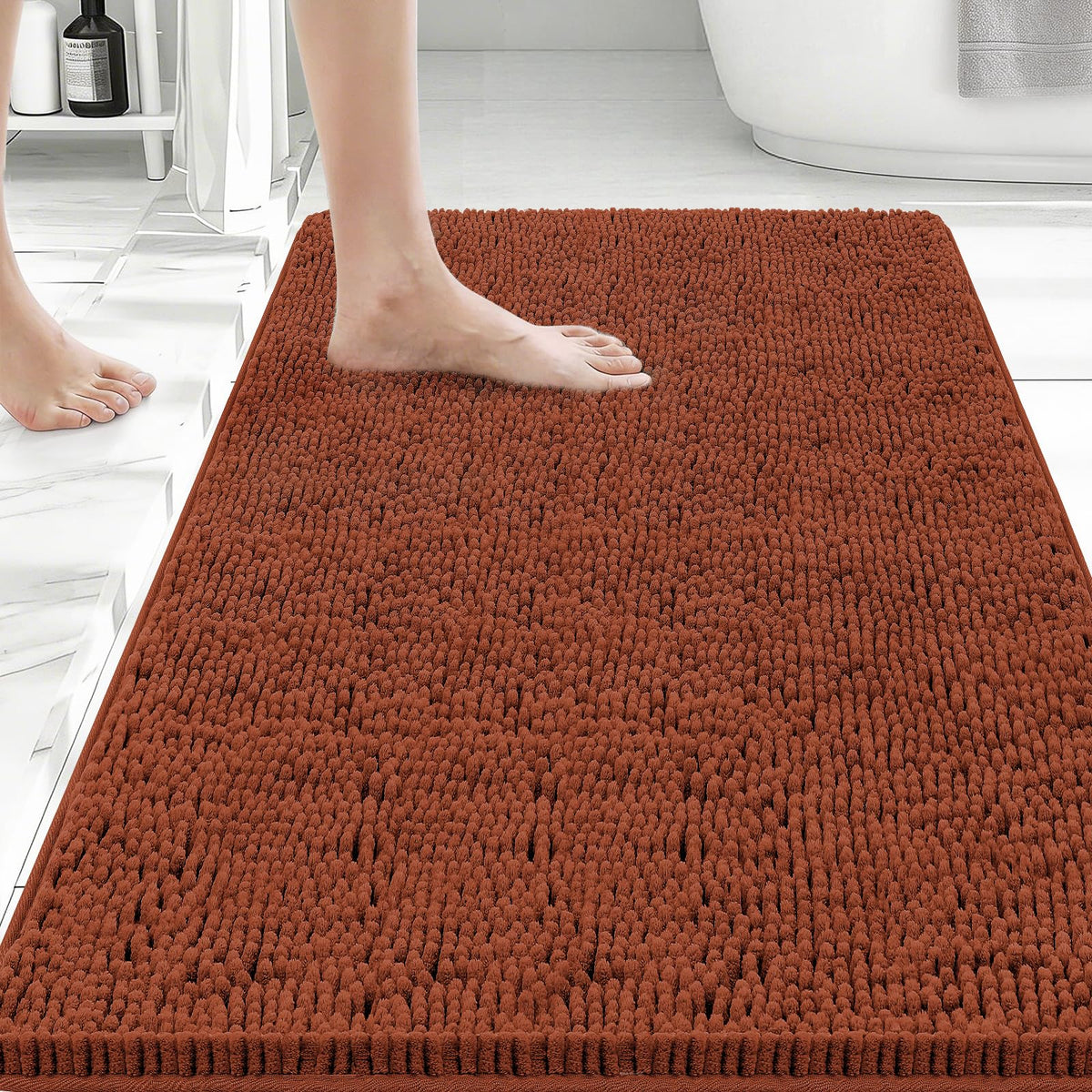 Bcoimo Small Bath Rug Mat,Chenille Extra Soft Navy Bathroom Mats for Floor