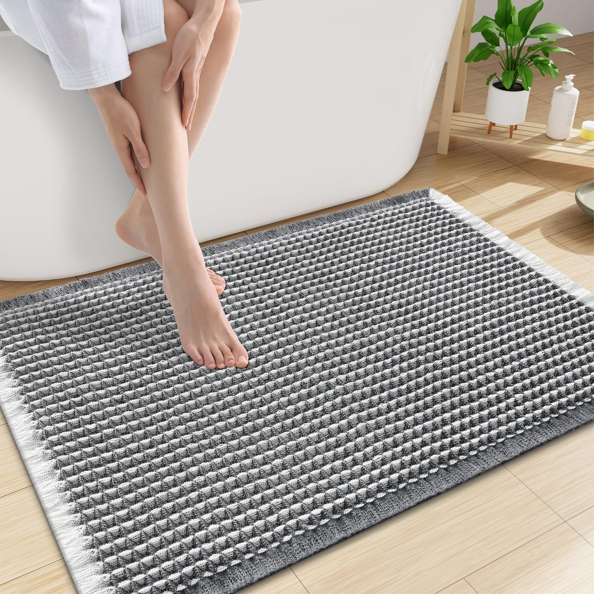 Smiry Waffle Bath Mat 24X16, Soft Absorbent Bathroom Rugs, Brown & Cream