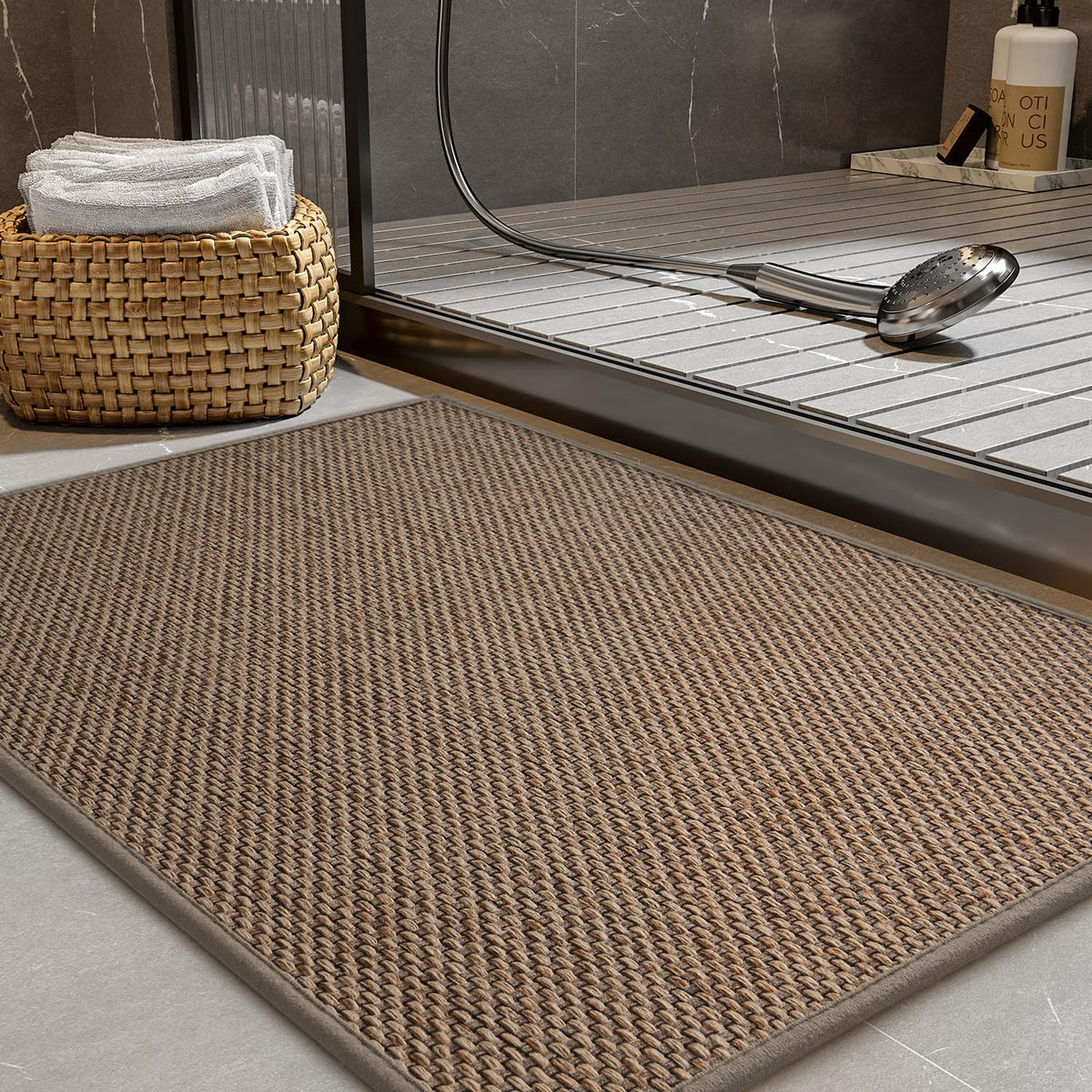 PADOOR Non-Slip Bath Mat, Braided Absorbent Bathroom Mat, 17''x24'' Beige