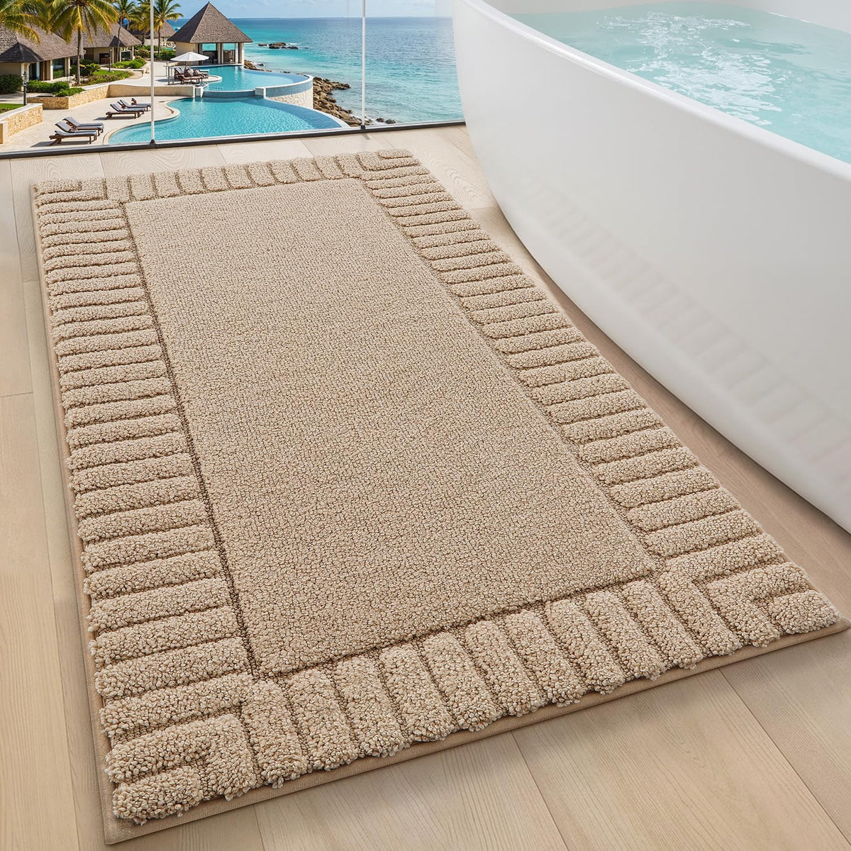 LUMI Soft Bathroom Rugs Absorbent, Non Slip Bath Mat 16x24, Beige