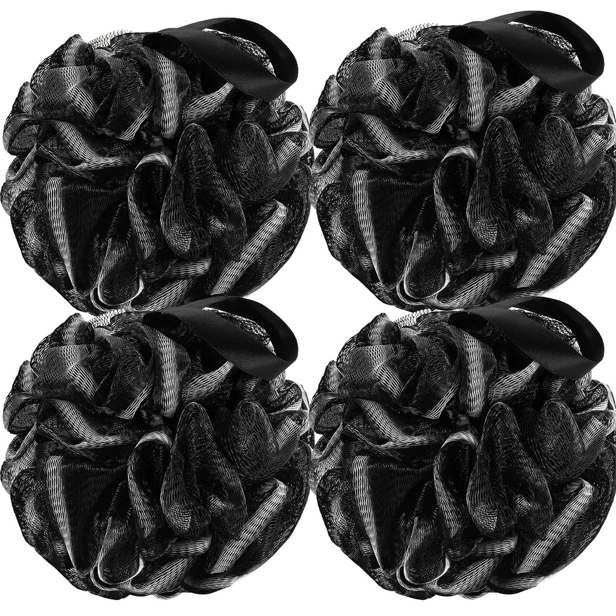 DadyMart Shower Loofah Sponge Pouf – XL Exfoliating Bath Puff Body Scrubber, Soft Mesh Shower Sponge with Reinforced Knot, Rich Lather, Set of 4 for Women and Men