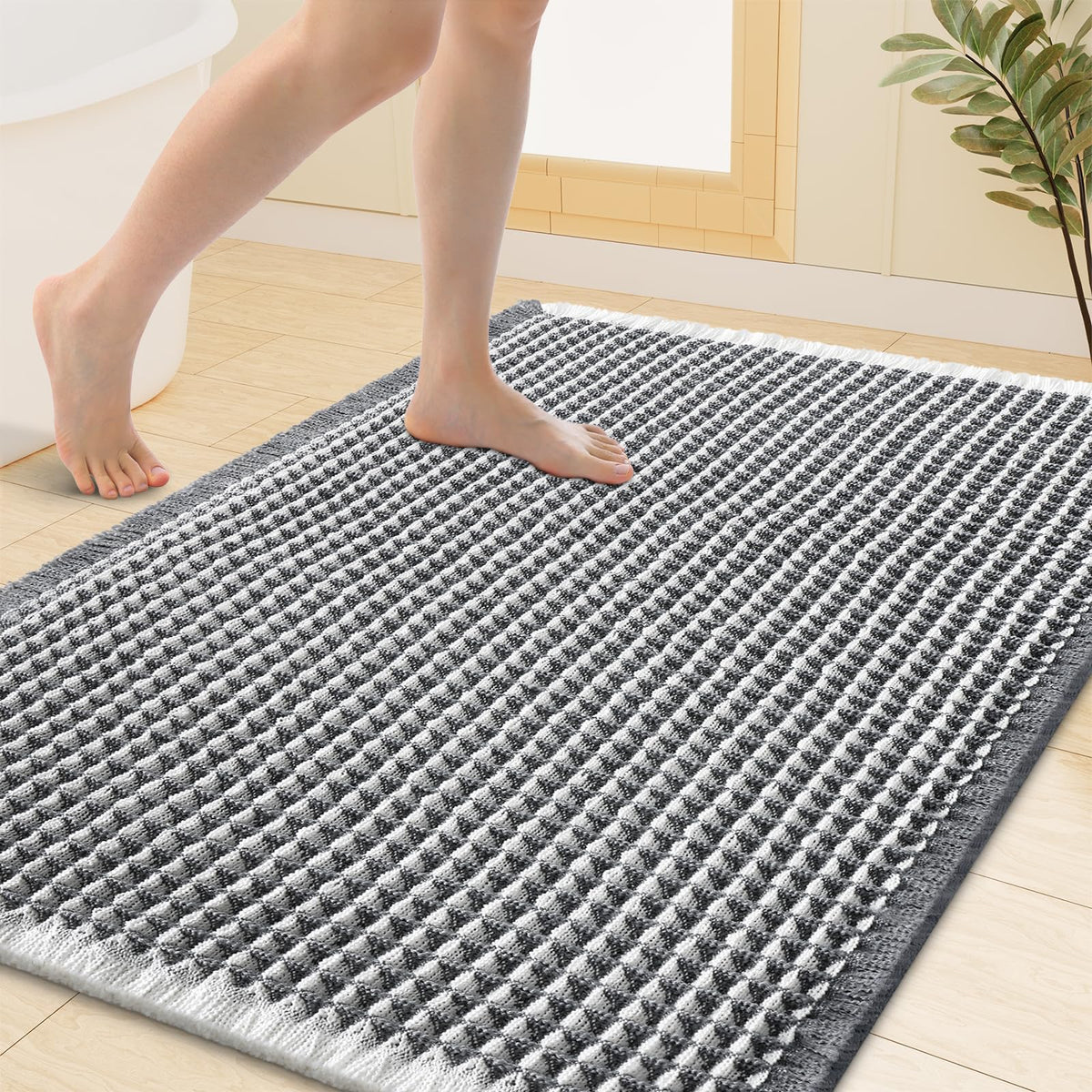 Smiry Waffle Bath Mat 24X16, Soft Absorbent Bathroom Rugs, Brown & Cream