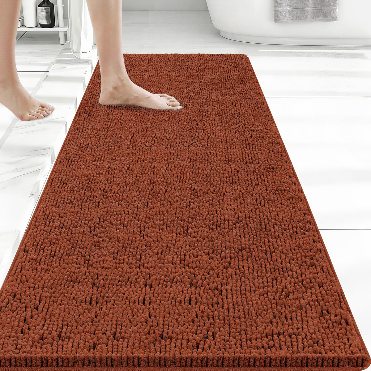 Bcoimo Small Bath Rug Mat,Chenille Extra Soft Navy Bathroom Mats for Floor